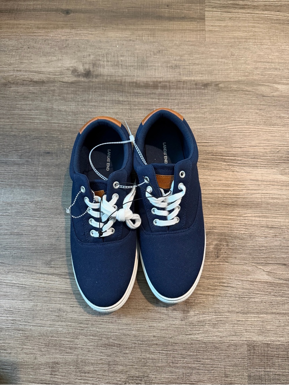 Lands' End Men's Navy Canvas Lace-Up Sneakers with White Laces